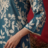 Blue Printed Cotton Blend Relaxed Co-ord Set