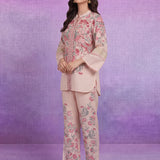 Pink Floral Placement Print Linen Co-ord Set