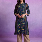 Ira Navy Blue Printed Kurta