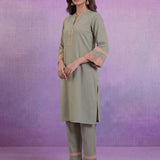 Mint Green Applique Kurta Set with Organza Trims