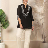 Floral Embroidered A-Line Short Kurti