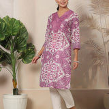 Floral Printed Mukaish Silk Straight Kurti