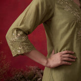 Green Embroidered Chanderi Festive Co-Ord Set
