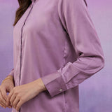 Solid Lavender Satin Straight Full-Sleeve Shirt