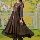 Ruhani Chocolate Brown Kutch Embroidered Panelled Kurta Set