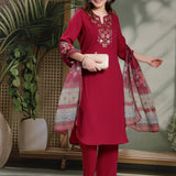 Silk Blend Floral Yoke Embroidered Kurta Palazzo Dupatta Set