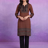 Brown Printed Viscose Straight Co-Ord Set