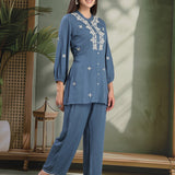 Viscose Rayon Embroidered Top and Trouser Co-Ord Set