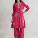 Saanvi Hot Fuchsia Metallic Embroidered Kurta Set