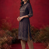 Flora Deep Purple Printed Shantoon Kurta for Women