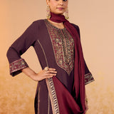 Samaira Copper Brown Embroidered Suit Set