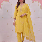 Noor Electric Yellow Aari Embroidered Suit Set