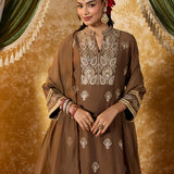 Lavanya Mud Brown Embroidered Suit Set