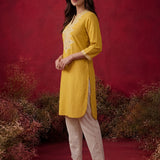 Yellow Mirror Work Cotton Kurta Set