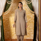 Tanirika Ecru Beige Embroidered Kurta Set