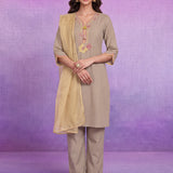 Beige Rayon Straight Suit Set