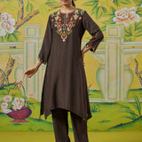 Myra Charcoal Grey Applique Embroidered Kurta Set
