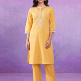 Avni Yellow Embroidered Kurta Set