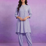 Blue Viscose Rayon Dori Embroidered Co-ord Set