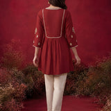 Zari Red Mirror Work Cotton Kurta Set