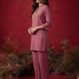 Dusky Pink Solid Cotton Straight Co-Ord Set