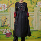 Vanya Black Embroidered Panelled Kurta Set