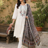 Pure Cotton Floral Embroidered Kurta Palazzo Dupatta Set