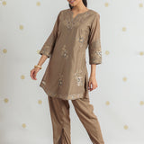 Navya Golden Brown Embroidered Kurta Set