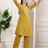 Cotton Linen Embroidered Tunic Trouser Co-Ord Set