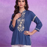 Cotton Navy Embroidered Tunic