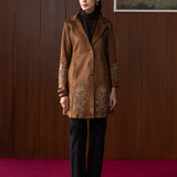 Calisse Camel Beige Embroidered Suede Coat