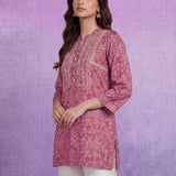 Pink  Luckhnavi Embroidered Bandhani Print A-Line Tunic