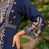 Aarvi Navy Floral Embroidered Suit Set with Dupatta