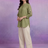Light Green Cotton Resham Sequin Embroidered Shirt