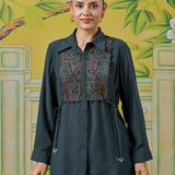 Meher Tropical Teal Thread Embroidered Shirt