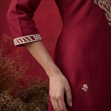 Fuchsia Embroidered Cotton Straight Kurta Set
