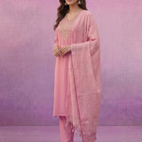 Light Pink Dori Embroidered Straight Suit Set