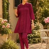 Cotton Blend Embroidered Tunic Trouser Co-Ord Set
