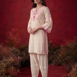 Gulshan Ivory with Fuschia Printed Cotton Linen Kurta for Women