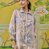 Eshara Misty Grey Floral Printed Shirt