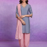 Pink Terylene Straight Kurta Set with Dupatta