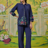 Aarohi Prussian Navy Thread Embroidered Co-ord Set