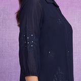 Navy Embroidered Straight Co-ord Set