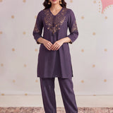 Zareen Damson Purple Embroidered Kurta Set