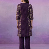 Purple Printed Cotton Panelled Kurta Set