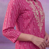 Fuchsia All-Over Printed Cotton Cambric Straight Kurti