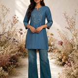 Blue Resham Embroidered Kurti