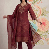 Kasni Maroon Printed Suit Set with Dupatta