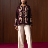 Niraaya Maroon Emnroidered Cord Jacket