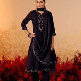 Tara Midnight Black Embroidered Anarkali Suit Set